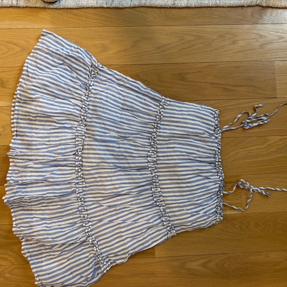 Rails White and Blue Striped Tie-Shoulder Dress